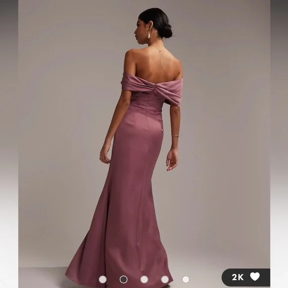 ASOS - satin bardot drape wrap maxi dress in blush - Picture 3 of 4